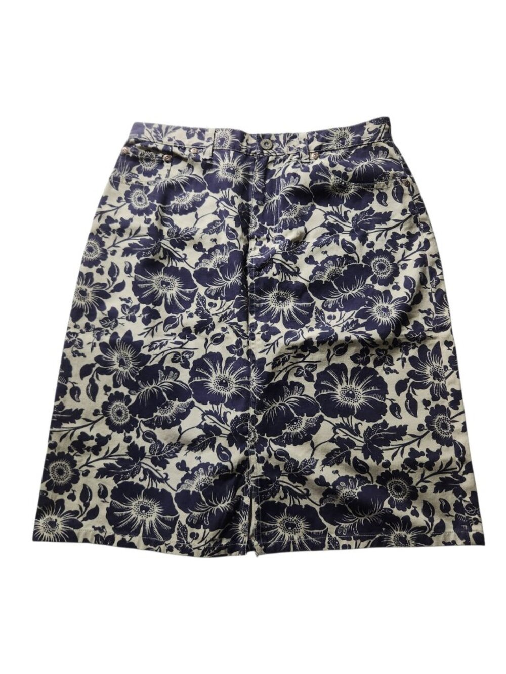 Eddie Bauer Navy Blue Floral Pencil Straight Front Slit Skirt size 6